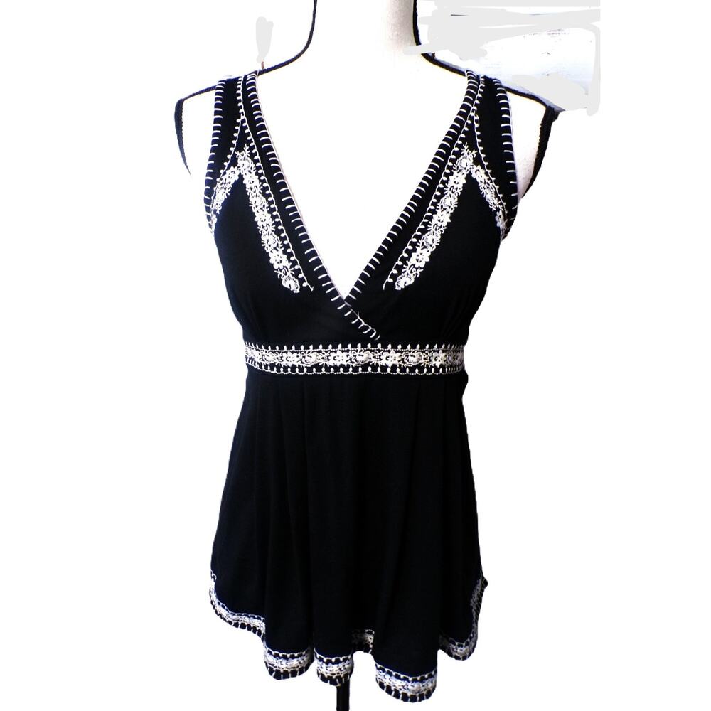 Y2k Wet Seal Babydoll top L Black White embroidery Coquette Whimsigoth fairygoth - Picture 2 of 13